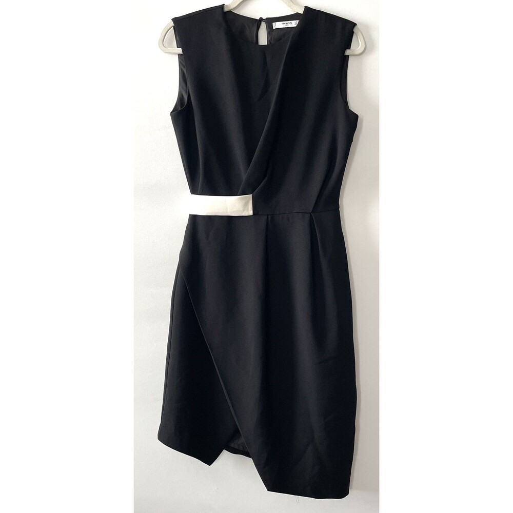 Mango Suit Sheath Dress Sleeveless Asymmetrical Black White Size 4-(ep)